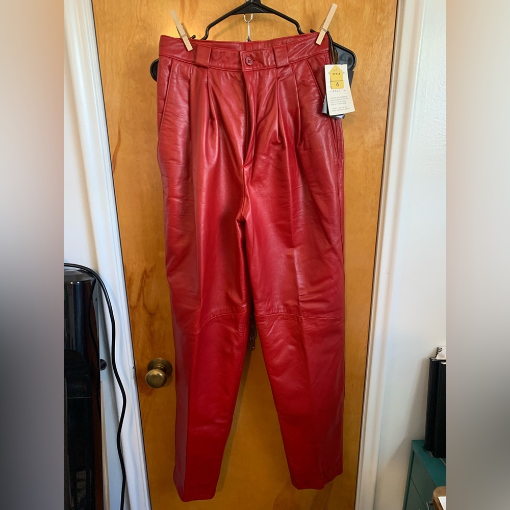 Genuine Lined Red Leather Pants